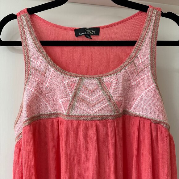 Suzanne Betro Coral Pink Lightweight Tank Top with Cream Embroidery, Size XL - Picture 2 of 7
